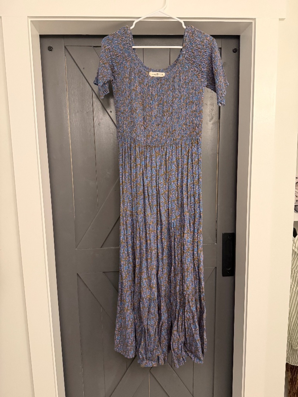 Nature Life Long Fall Blue Maxi Smocked dress Medium